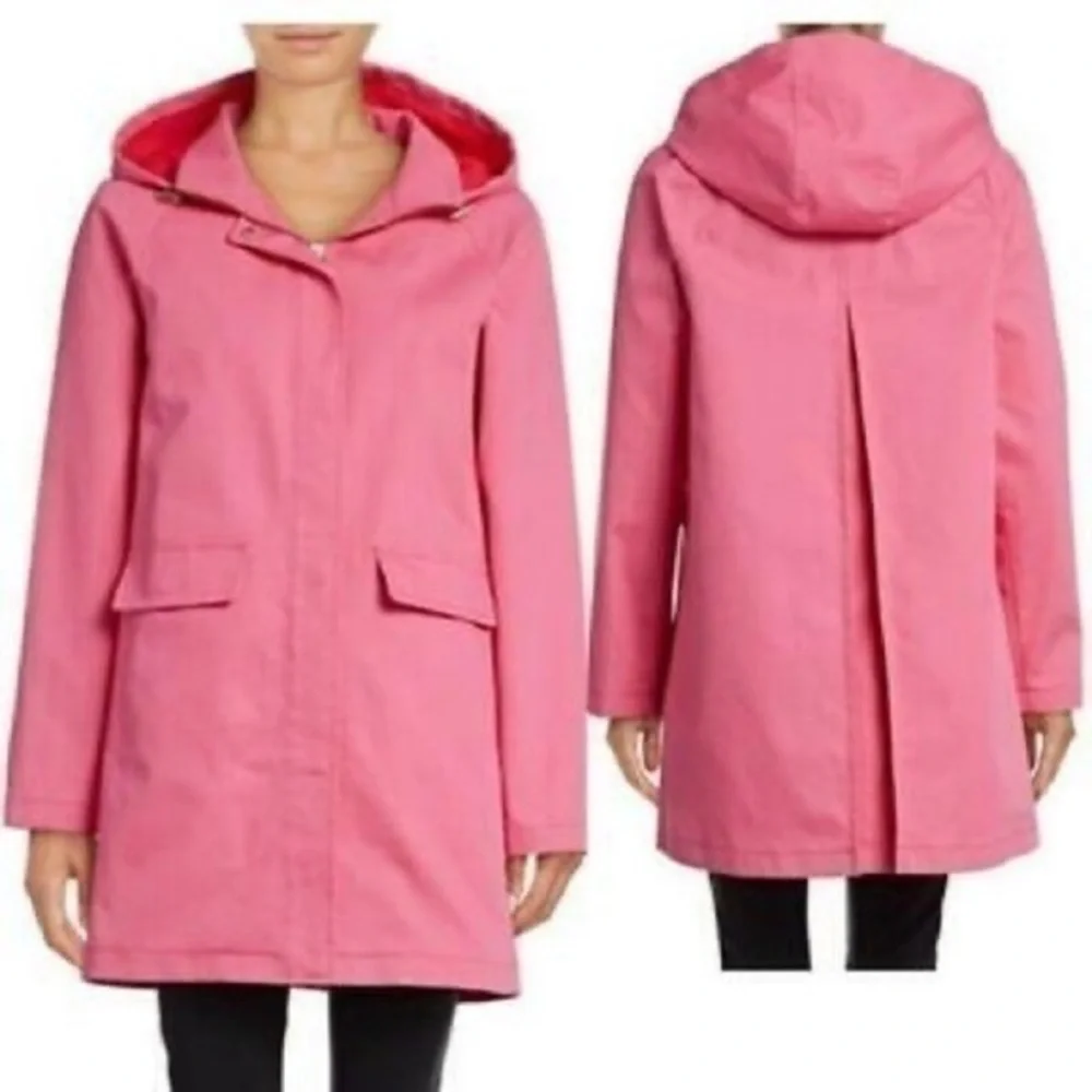 Kate Spade Women's Hooded Trench Coat Jacket, Zip/Snap Drawstring w Bow, Pink